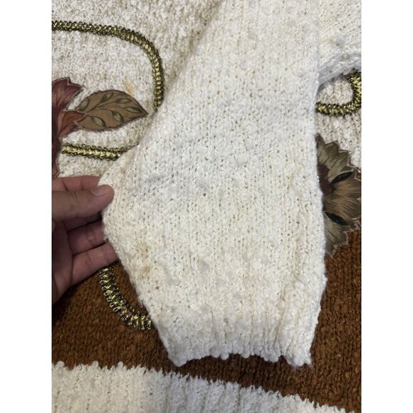 Vintage Womens 80s Polo Sweater Applique Floral Grandma Retro Artsy Boho READ L - Picture 7 of 12